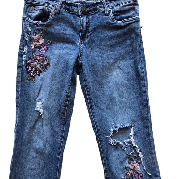 Kut from the Kloth Medium Wash Distressed Embroidered Straight Leg Jeans - Picture 4 of 11